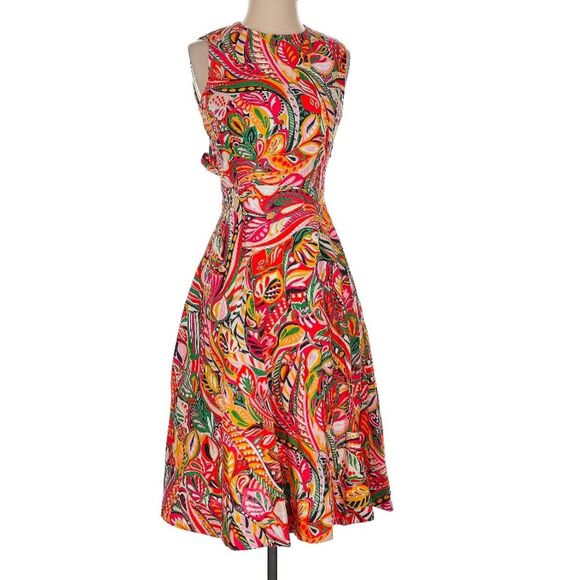 HOBBS London 100% Linen Twitchill Multicolor Sleeveless Fit and Flare Fun Dress - Picture 2 of 10